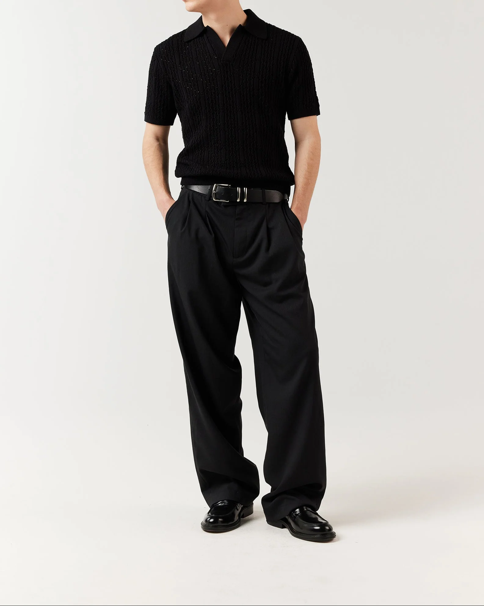 Diamond Knit Polo - Black