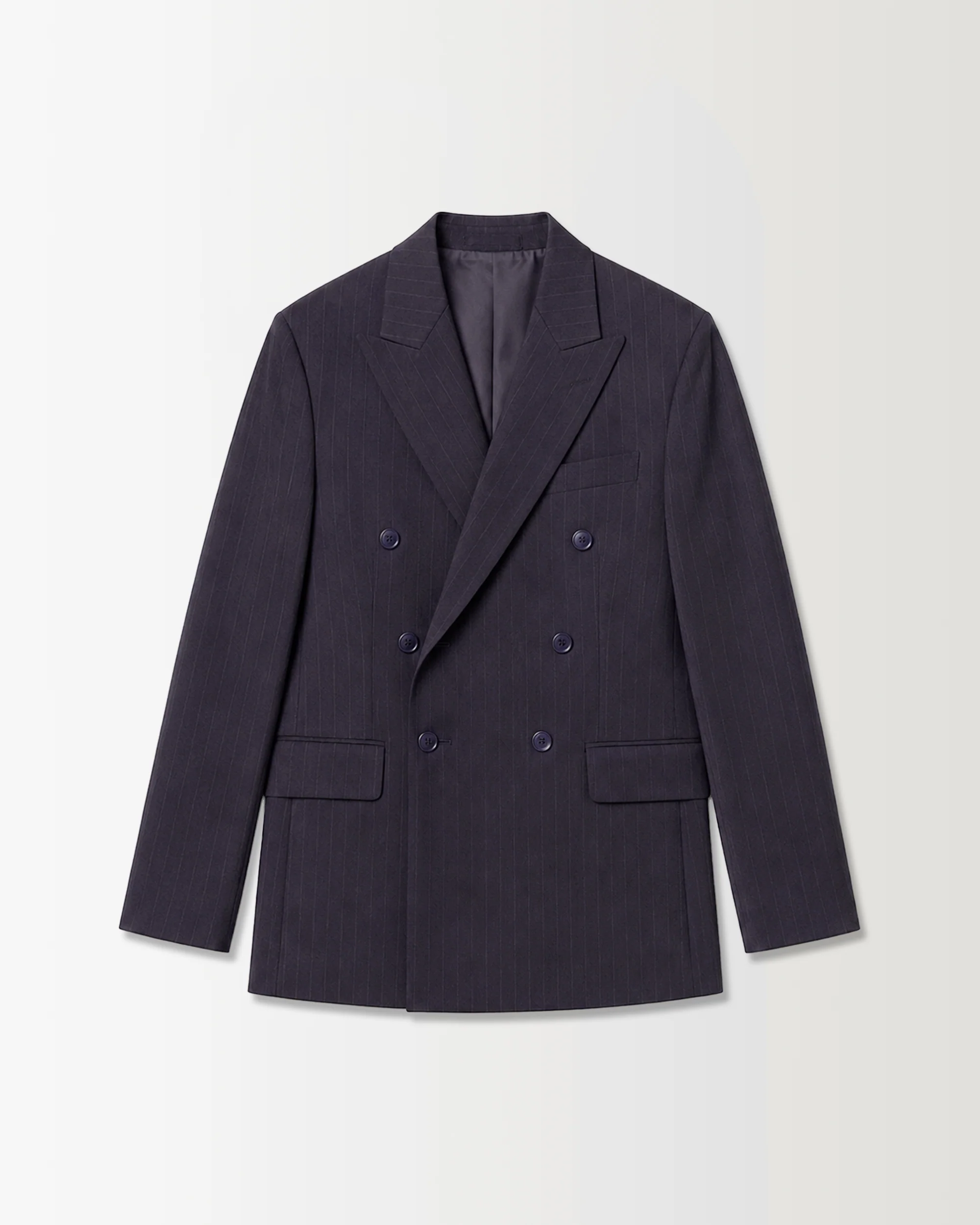 Double Breasted Suit Jacket - Navy Pinstripe - Image 6