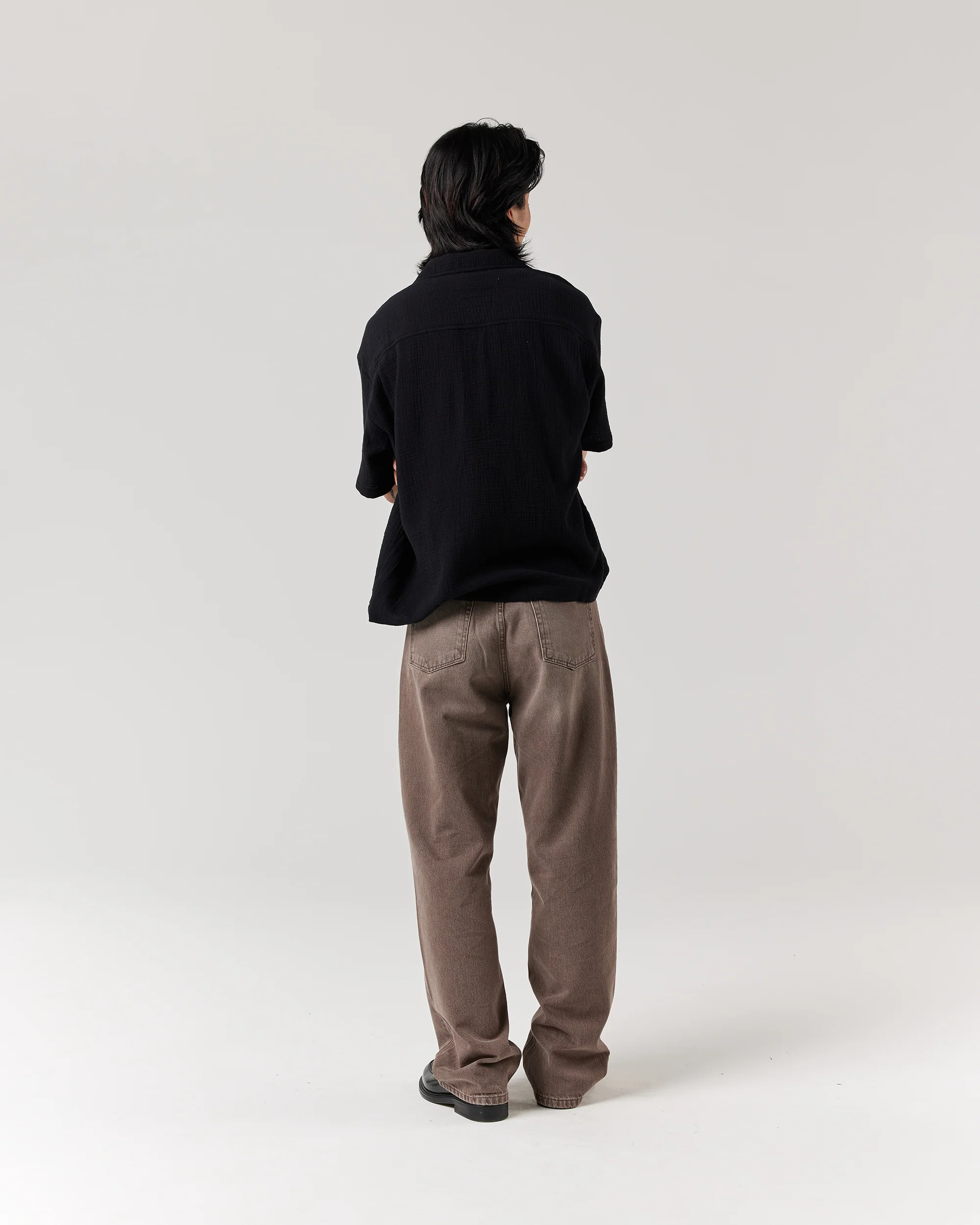 Short Sleeve Crinkle Shirt - Black - Image 2