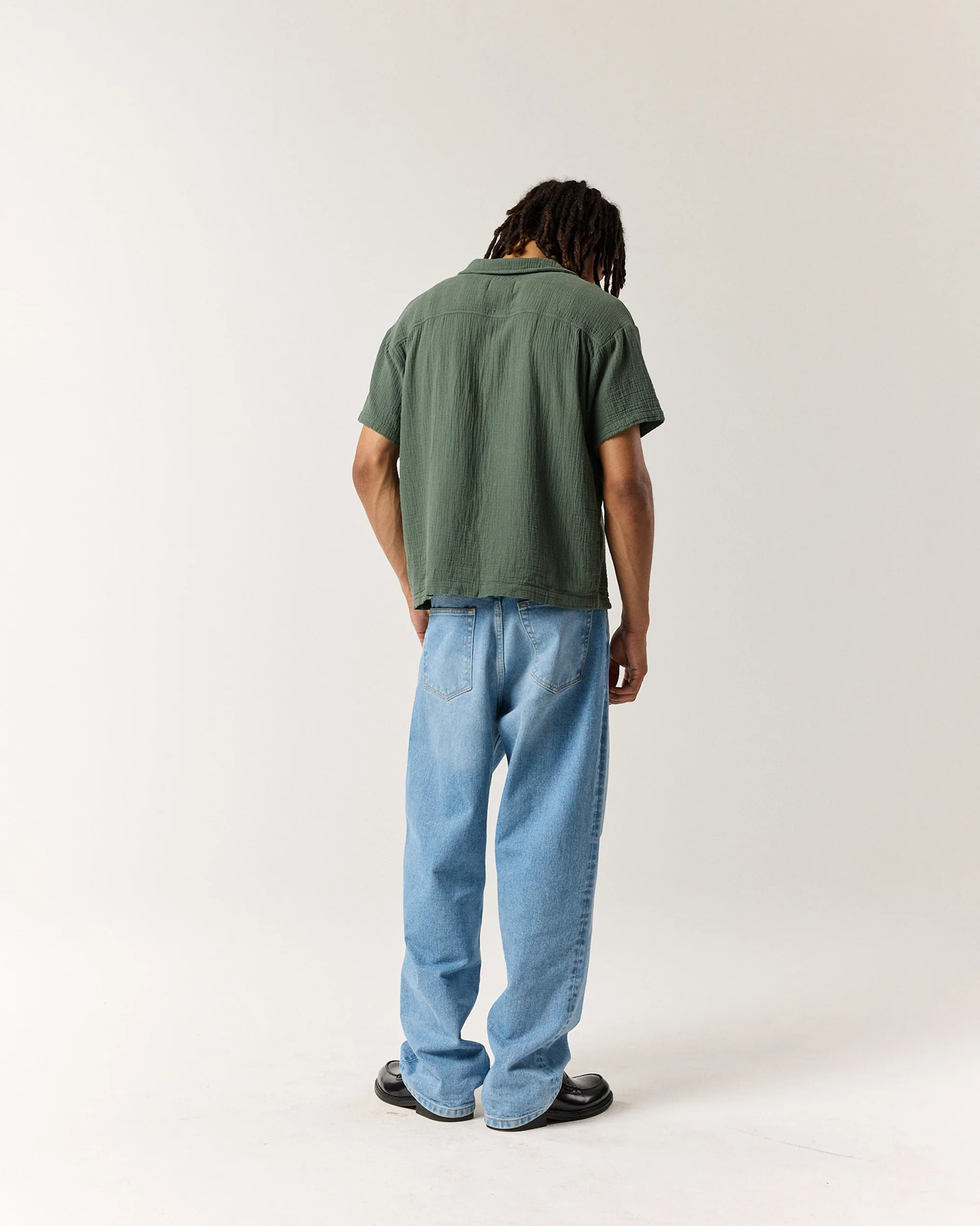 Short Sleeve Crinkle Shirt - Sage Green - Image 2